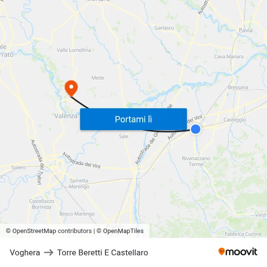 Voghera to Torre Beretti E Castellaro map