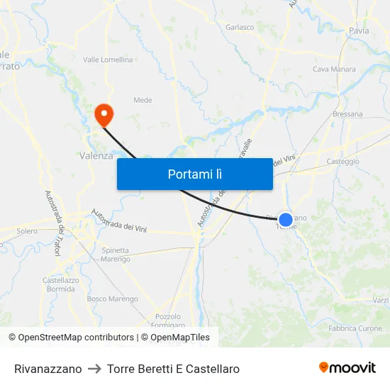 Rivanazzano to Torre Beretti E Castellaro map
