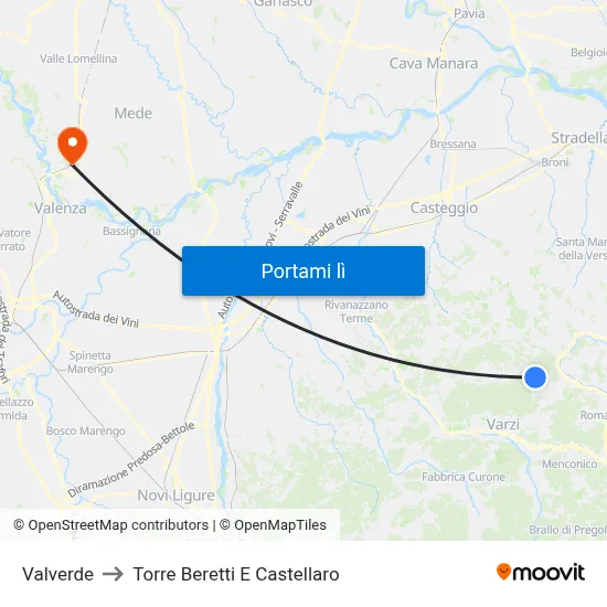 Valverde to Torre Beretti E Castellaro map