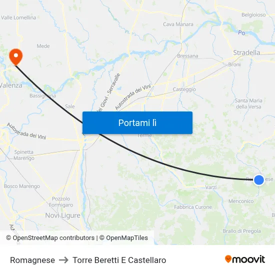 Romagnese to Torre Beretti E Castellaro map