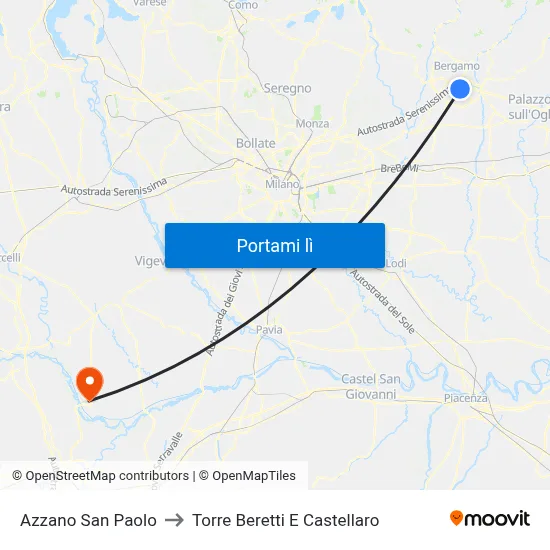 Azzano San Paolo to Torre Beretti E Castellaro map