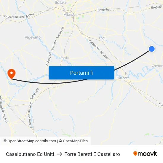 Casalbuttano Ed Uniti to Torre Beretti E Castellaro map