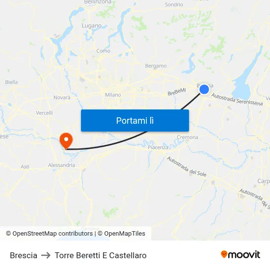 Brescia to Torre Beretti E Castellaro map