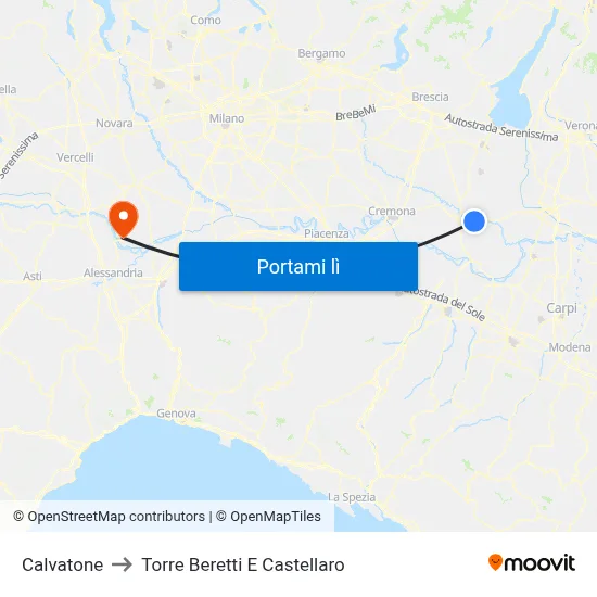 Calvatone to Torre Beretti E Castellaro map