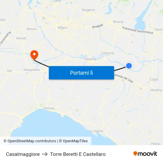 Casalmaggiore to Torre Beretti E Castellaro map