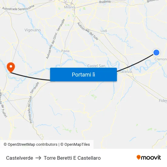 Castelverde to Torre Beretti E Castellaro map