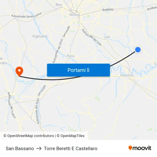 San Bassano to Torre Beretti E Castellaro map