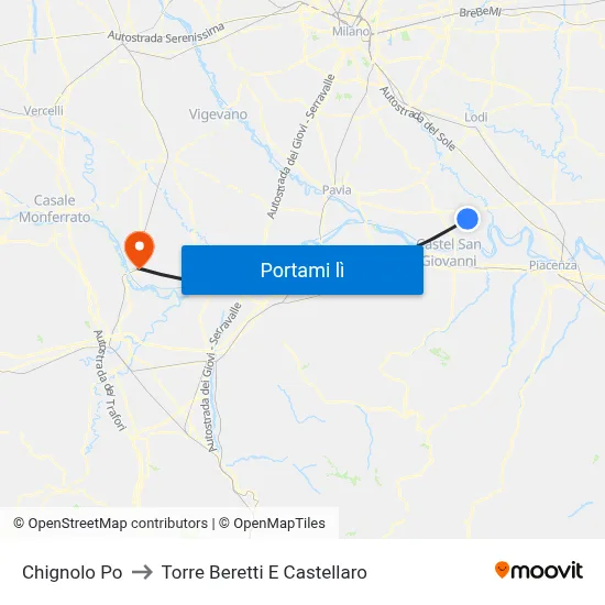 Chignolo Po to Torre Beretti E Castellaro map