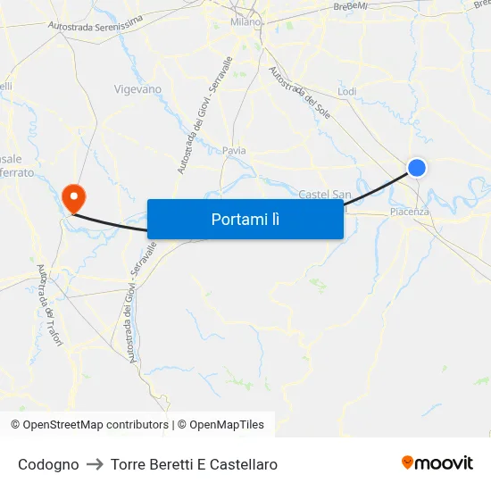 Codogno to Torre Beretti E Castellaro map