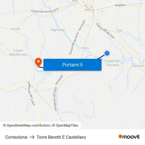 Corteolona to Torre Beretti E Castellaro map