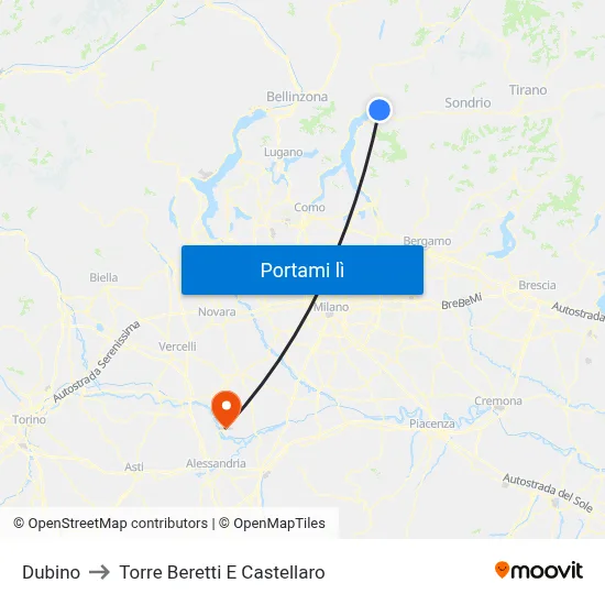Dubino to Torre Beretti E Castellaro map