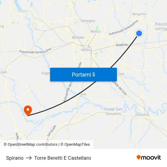 Spirano to Torre Beretti E Castellaro map