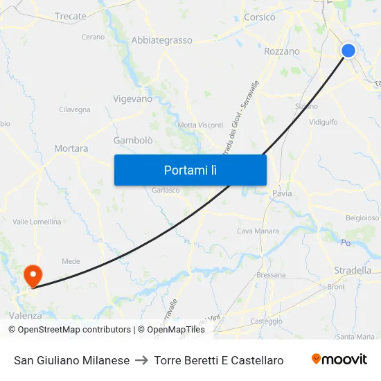 San Giuliano Milanese to Torre Beretti E Castellaro map