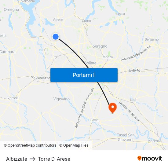 Albizzate to Torre D' Arese map