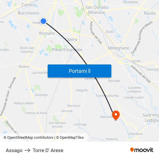 Assago to Torre D' Arese map
