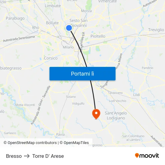 Bresso to Torre D' Arese map