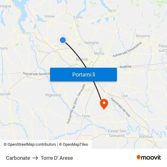 Carbonate to Torre D' Arese map