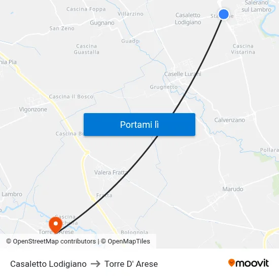Casaletto Lodigiano to Torre D' Arese map