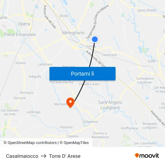Casalmaiocco to Torre D' Arese map