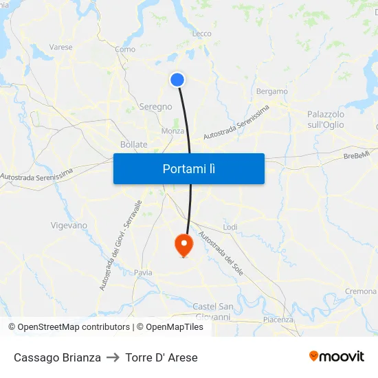 Cassago Brianza to Torre D' Arese map