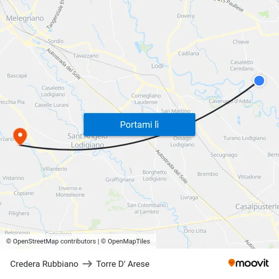 Credera Rubbiano to Torre D' Arese map