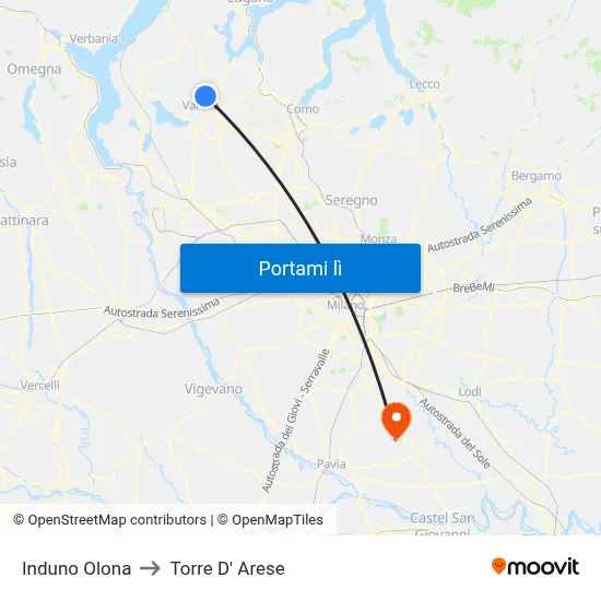Induno Olona to Torre D' Arese map