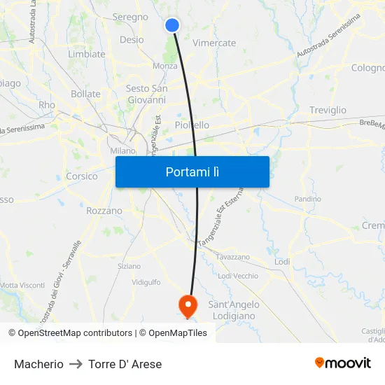Macherio to Torre D' Arese map