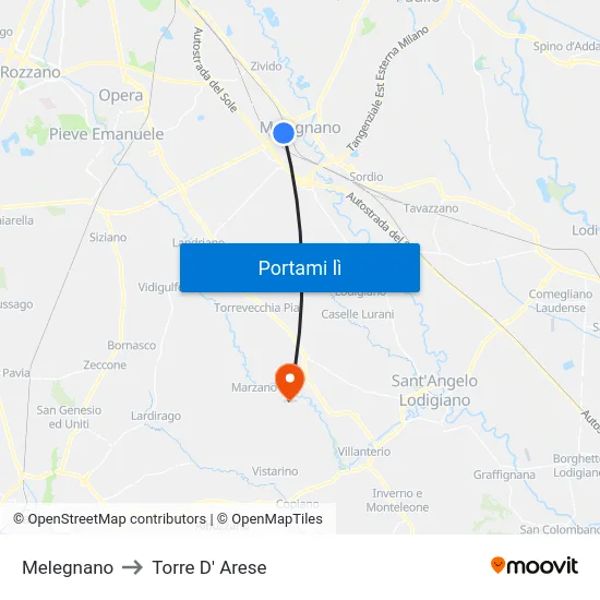 Melegnano to Torre D' Arese map