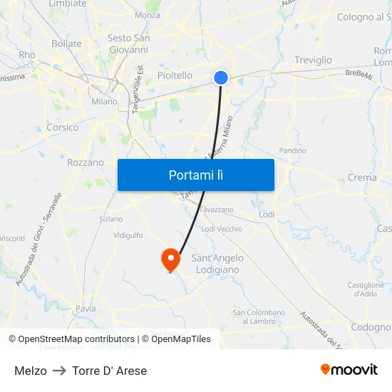 Melzo to Torre D' Arese map
