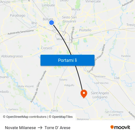 Novate Milanese to Torre D' Arese map