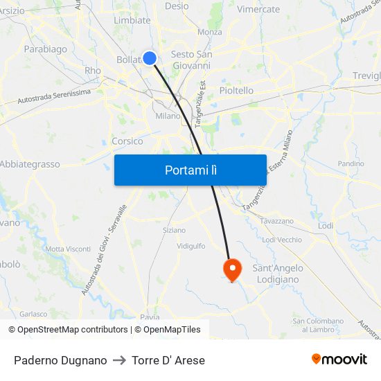 Paderno Dugnano to Torre D' Arese map