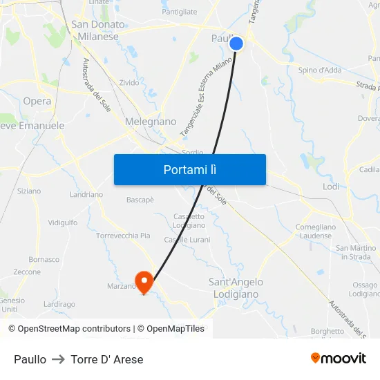 Paullo to Torre D' Arese map