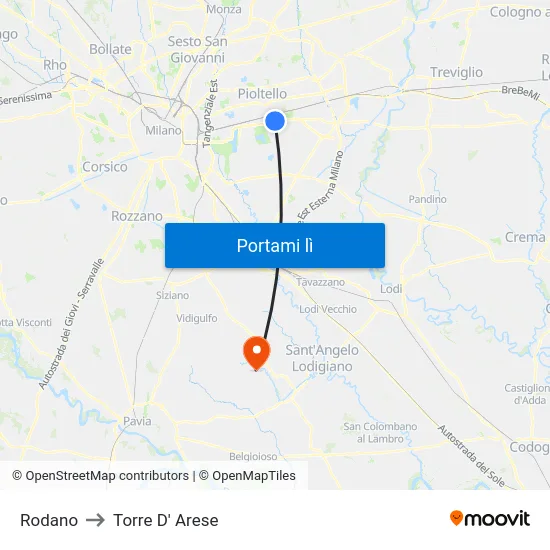 Rodano to Torre D' Arese map
