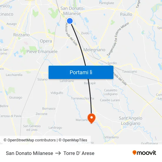 San Donato Milanese to Torre D' Arese map