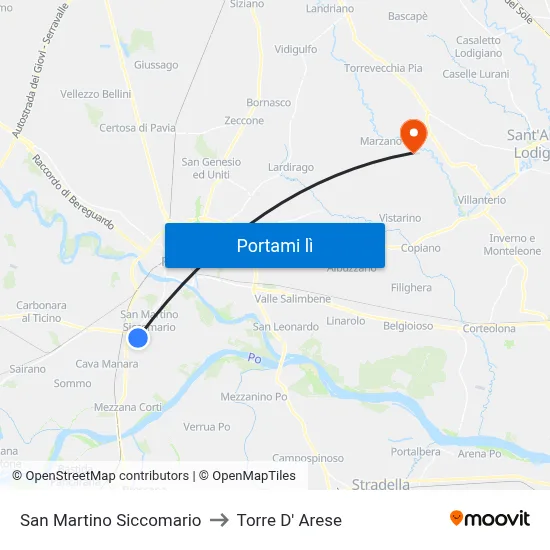 San Martino Siccomario to Torre D' Arese map