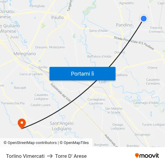 Torlino Vimercati to Torre D' Arese map