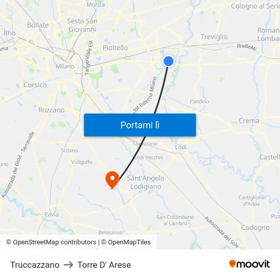 Truccazzano to Torre D' Arese map