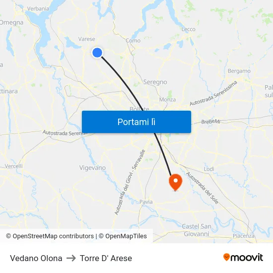 Vedano Olona to Torre D' Arese map