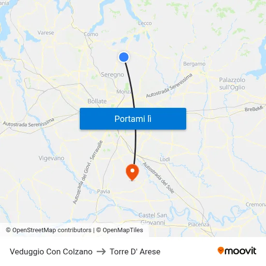 Veduggio Con Colzano to Torre D' Arese map
