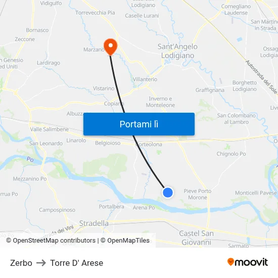 Zerbo to Torre D' Arese map