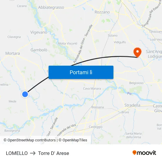 LOMELLO to Torre D' Arese map
