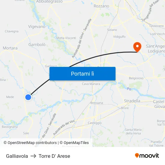 Galliavola to Torre D' Arese map