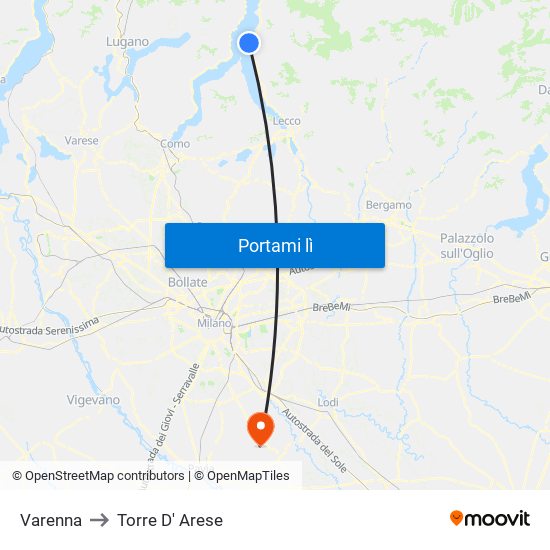 Varenna to Torre D' Arese map