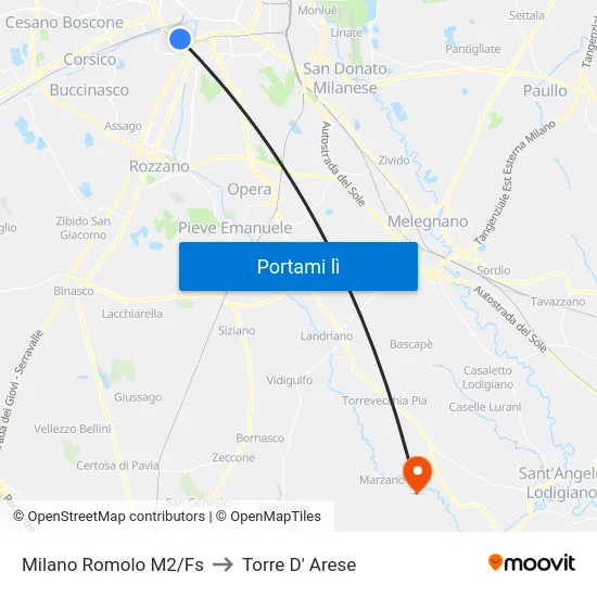 Milano Romolo M2/Fs to Torre D' Arese map