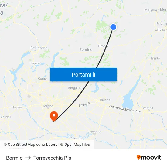 Bormio to Torrevecchia Pia map