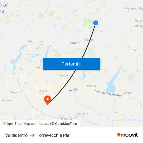Valdidentro to Torrevecchia Pia map