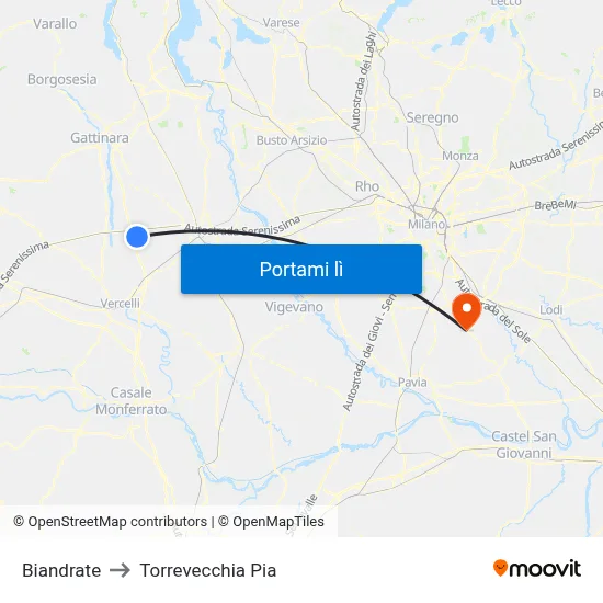 Biandrate to Torrevecchia Pia map