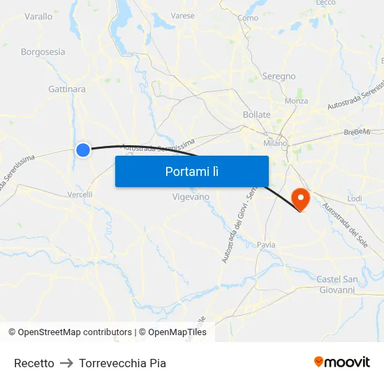 Recetto to Torrevecchia Pia map