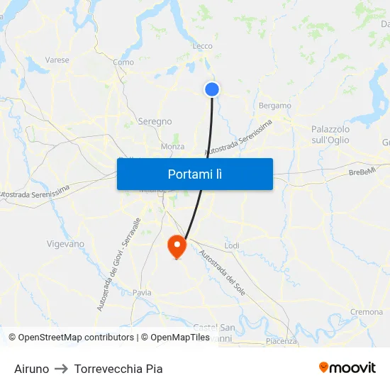 Airuno to Torrevecchia Pia map