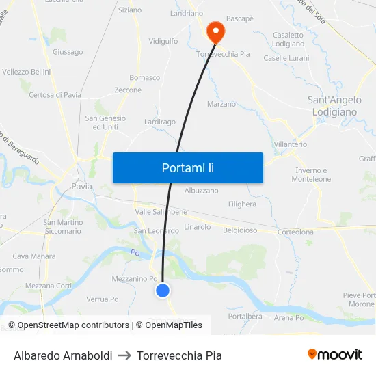 Albaredo Arnaboldi to Torrevecchia Pia map
